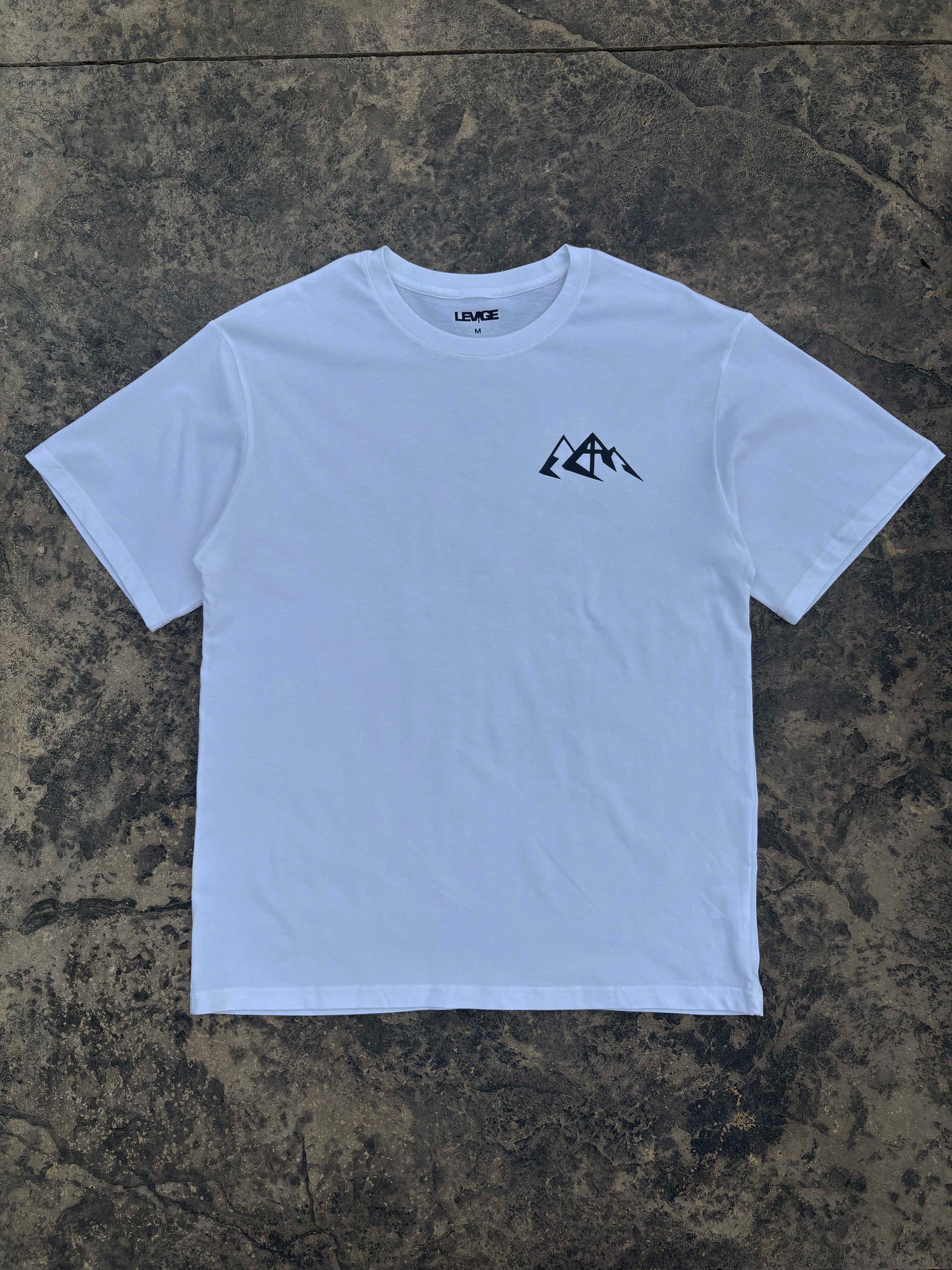 Rise Faith T Shirt showing front and back views, logo on collar, and inspirational quote design for fashion branding.