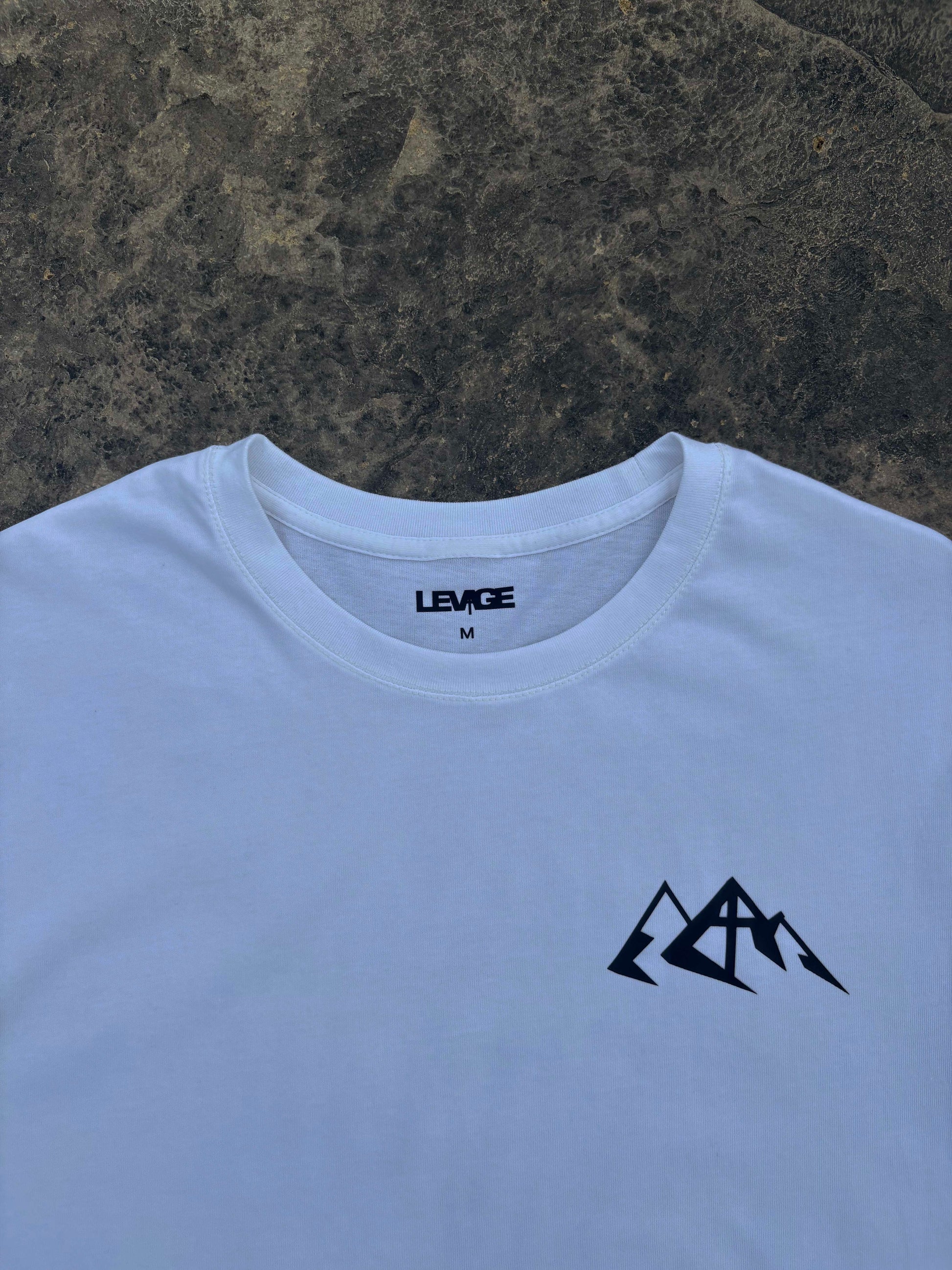 Rise Faith T Shirt showing front and back views, logo on collar, and inspirational quote design for fashion branding.