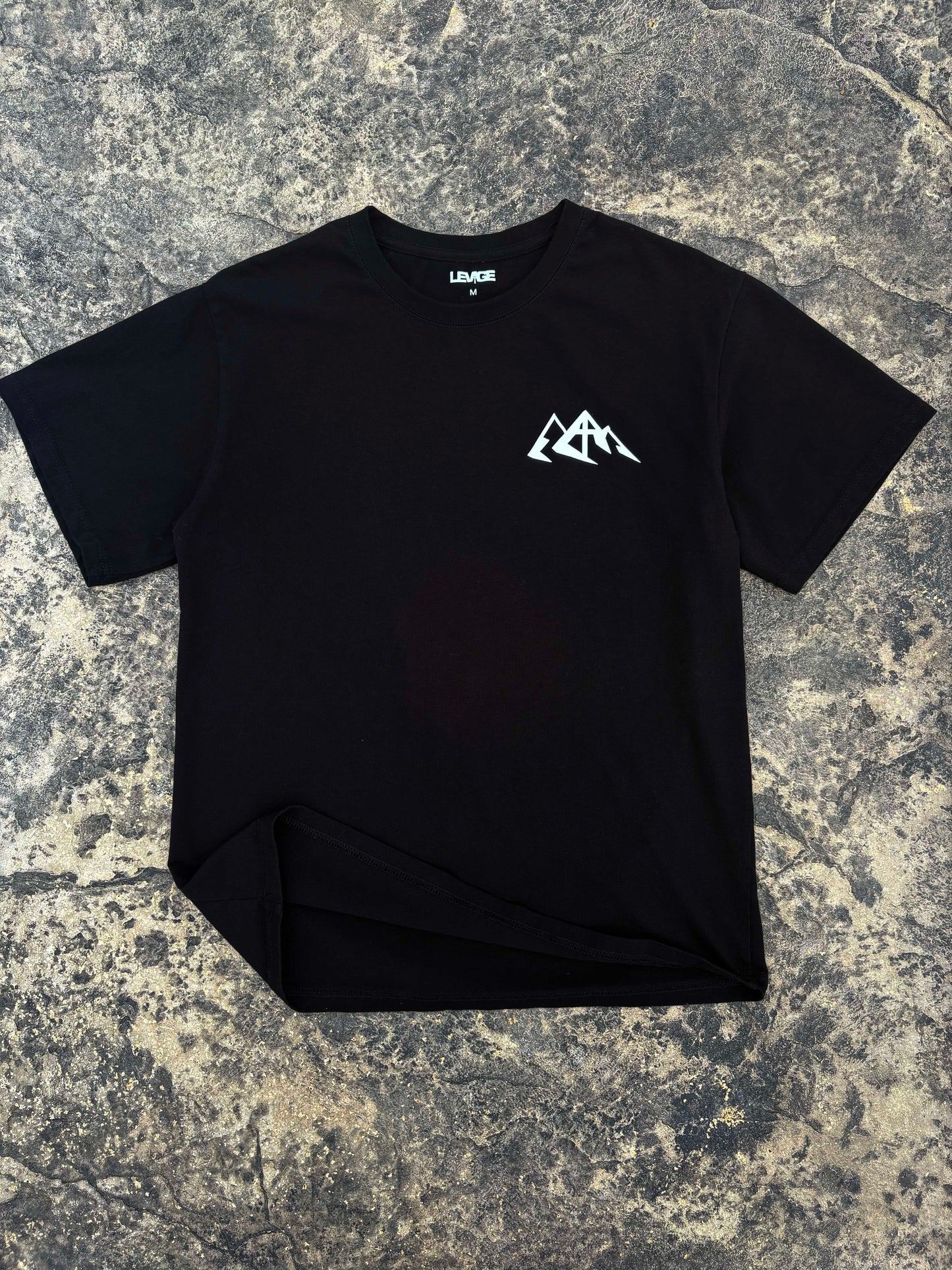 Rise Faith T Shirt showing front and back views, logo on collar, and inspirational quote design for fashion branding.