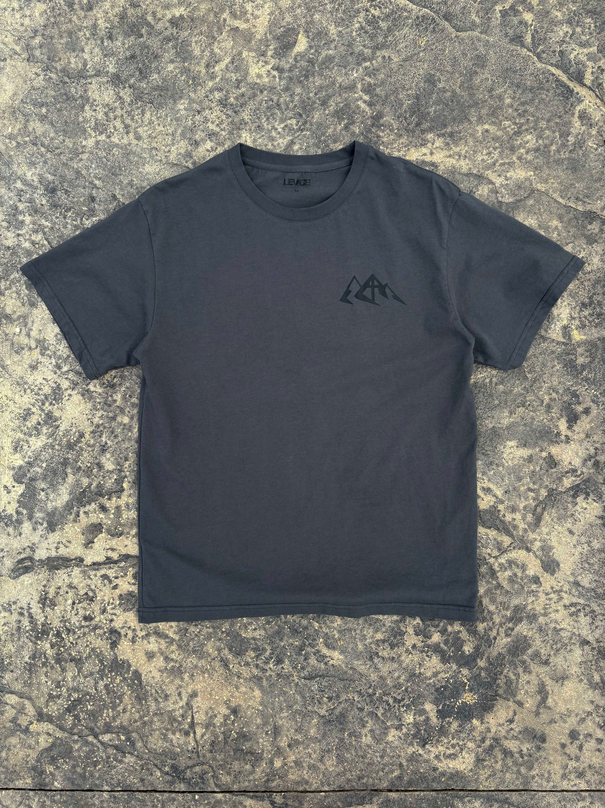 Rise Faith T Shirt showing front and back views, logo on collar, and inspirational quote design for fashion branding.