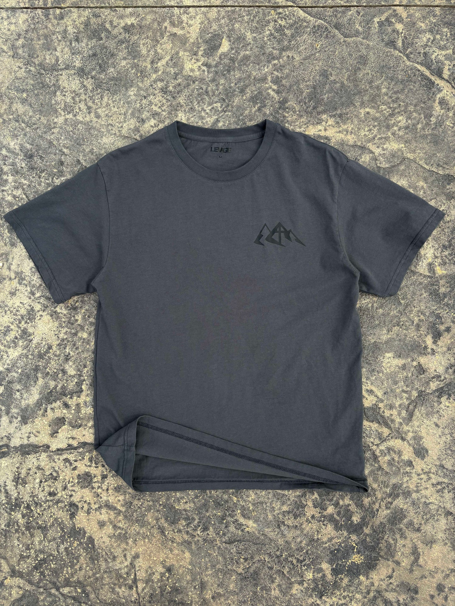 Rise Faith T Shirt showing front and back views, logo on collar, and inspirational quote design for fashion branding.