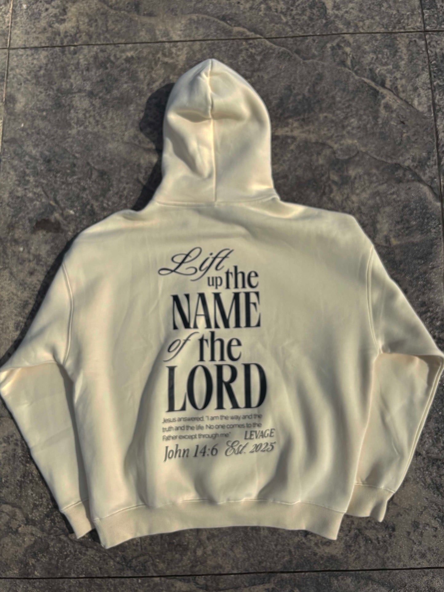 Levage Faith hoodie featuring comfortable front and back design, stylish hood, perfect for cozy, formal wear.